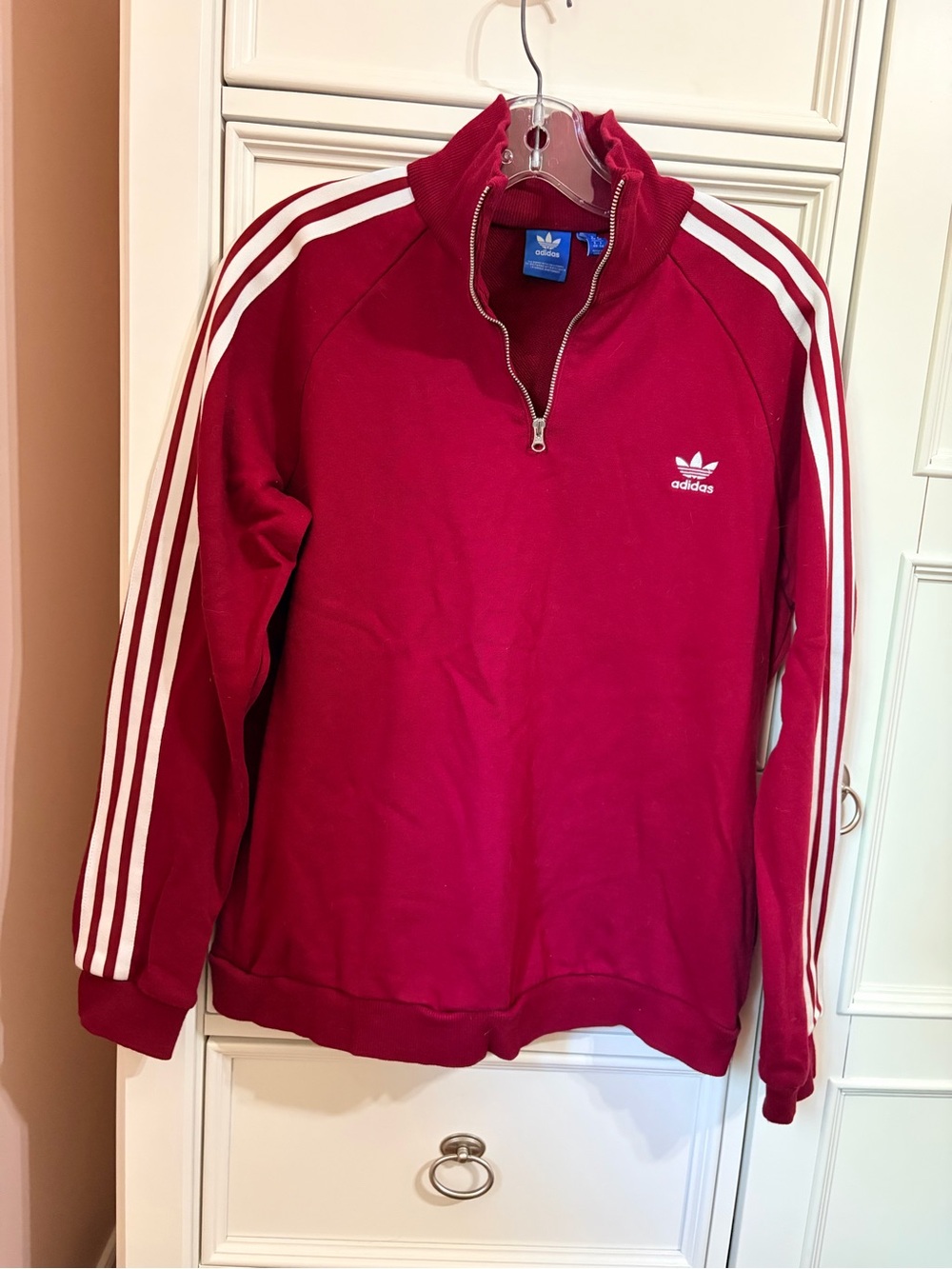 ADIDAS Classic Pullover quarter zip, Red, Three Stripes, French Terry, large